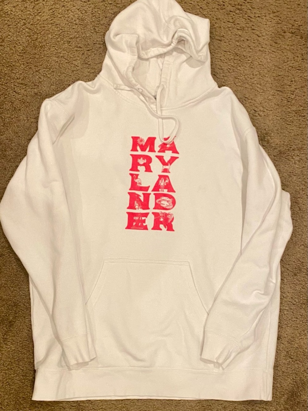 Maryland White Hoodie Sweatshirt with Pink Graphic